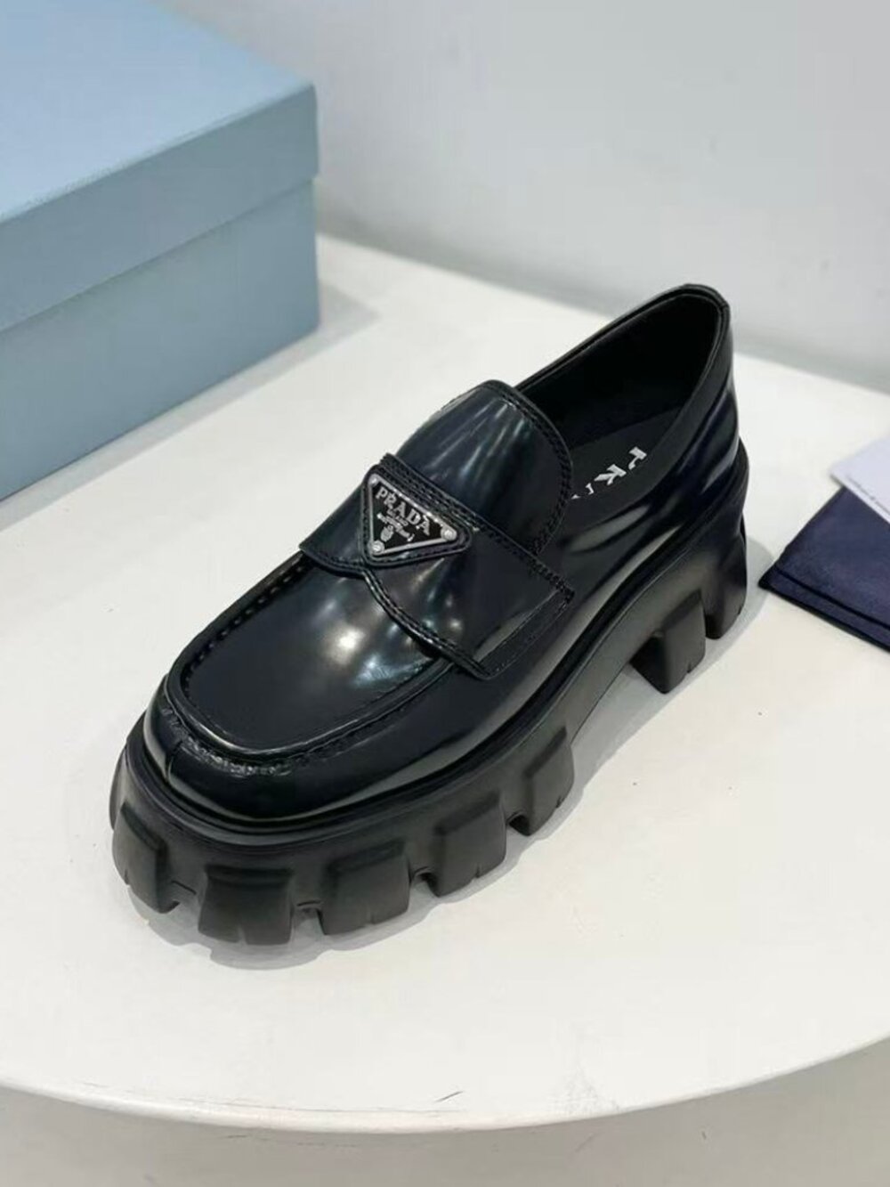 Prada Black Monolith Chunky Lug‑Sole Loafers Triangle Logo - Picture 4 of 9